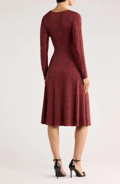 Hugo Boss Boss Ettita Long Sleeve Faux Wrap Dress In Burgundy