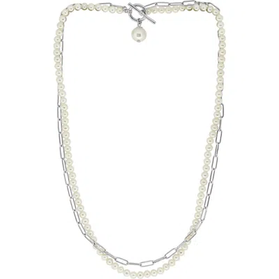 Effy Sterling Silver Cultured Freshwater Pearl Double Strand Necklace In Metallic