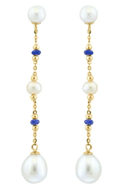 Effy Blue Sapphire & Freshwater Pearl Drop Earrings In Gold