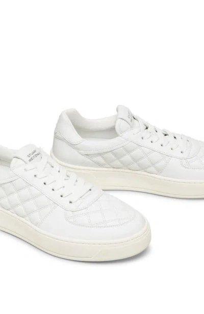Stuart Weitzman Quilted Round Toe Sneakers With Rubber Sole In White