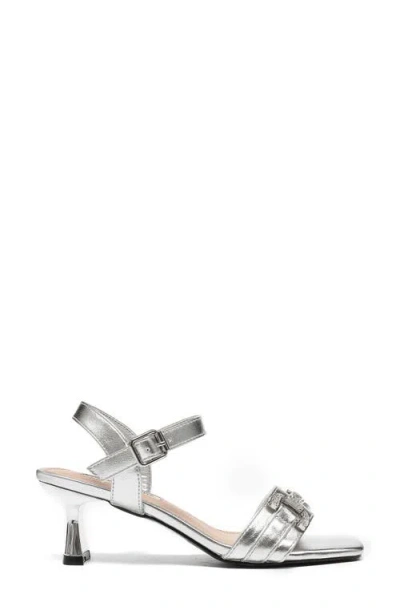 Lady Couture Double Jewel Heel Slingback With Large Stones Oornament Sandal In Silver
