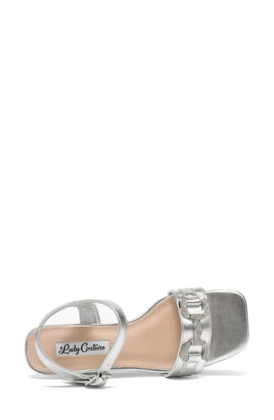 Lady Couture Double Jewel Heel Slingback With Large Stones Oornament Sandal In Silver
