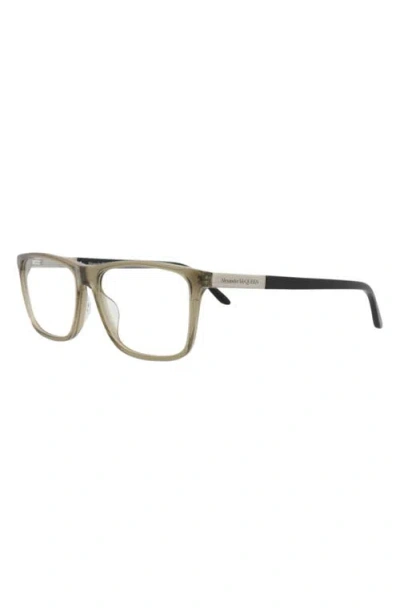 Alexander Mcqueen Mcqueen 56mm Rectangular Optical Glasses In Green