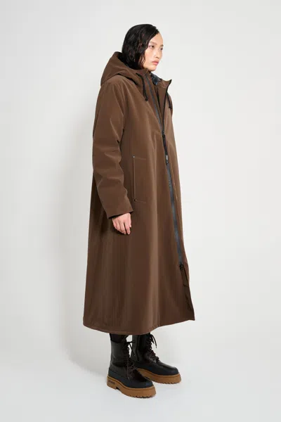 Stutterheim Mosebacke Long Matte Winter Coat In Brown