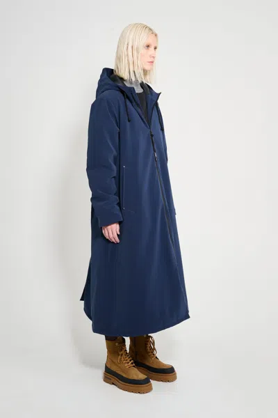 Stutterheim Mosebacke Long Matte Winter Coat In Blue