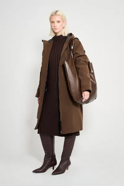 Stutterheim Stockholm Long Matte Winter Coat In Brown