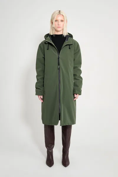 Stutterheim Stockholm Long Matte Winter Coat In Green