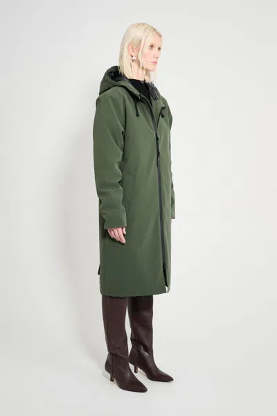 Stutterheim Stockholm Long Matte Winter Coat In Green