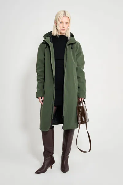 Stutterheim Stockholm Long Matte Winter Coat In Green