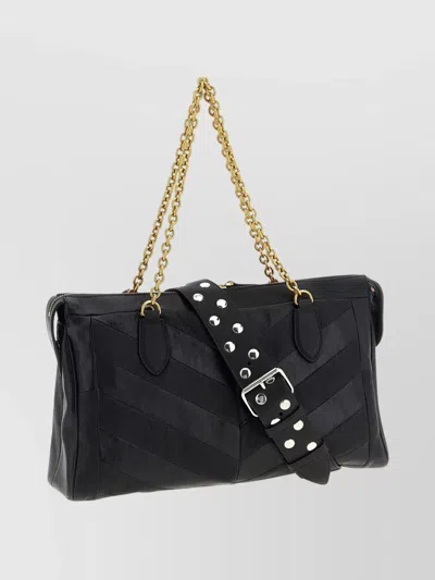 Valentino Garavani  Garavani Panthea Shoulder Bag In Nappa Leather With Chevron Pattern Wom In Black