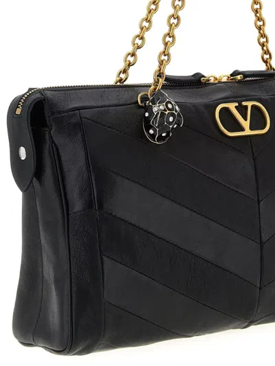 Valentino Garavani  Garavani Panthea Shoulder Bag In Nappa Leather With Chevron Pattern Wom In Black