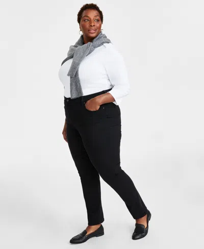 Style & Co Plus Size High-rise Straight-leg Jeans, Exclusively At Macy's In Black