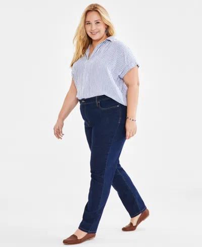 Style & Co Plus Size High-rise Straight-leg Jeans, Exclusively At Macy's In Blue