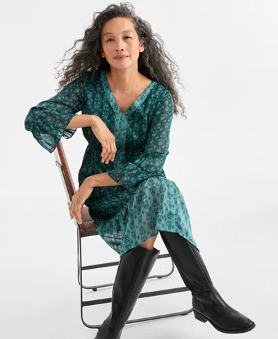 Style & Co Style Co Womens Printed Shine Midi Dress Pxs Xxl Macys Exclusive In Green