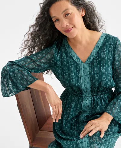 Style & Co Style Co Womens Printed Shine Midi Dress Pxs Xxl Macys Exclusive In Green