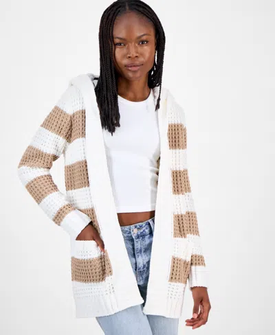 Madden Girl Juniors' Sherpa-lined Striped Open Cardigan In Multi