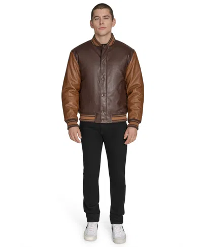 Champion Men's Faux Leather Varsity Jacket In Brown