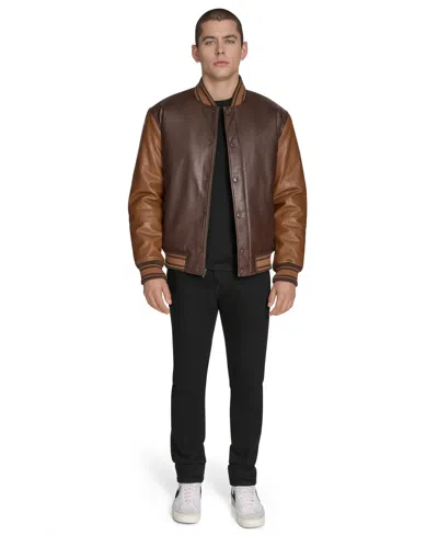 Champion Men's Faux Leather Varsity Jacket In Brown