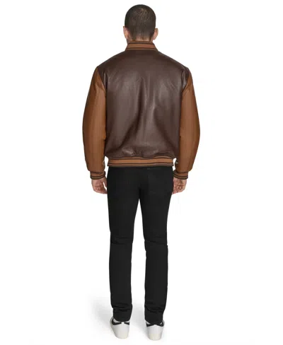 Champion Men's Faux Leather Varsity Jacket In Brown