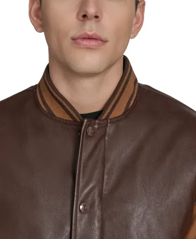 Champion Men's Faux Leather Varsity Jacket In Brown