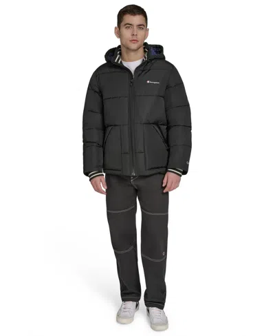 Champion Men's Puffer With Hood Jacket In Black