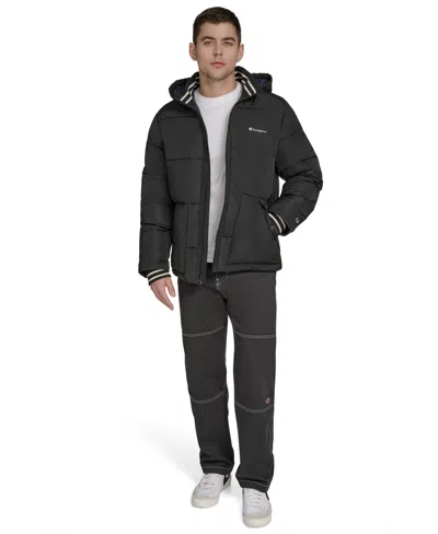 Champion Men's Puffer With Hood Jacket In Black