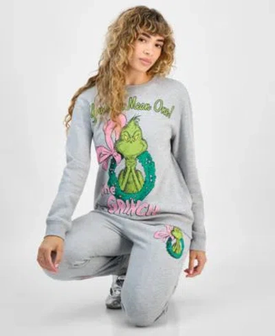 Love Tribe Hybrid Apparel Juniors Grinch Graphic Sweatshirt Jogger Pants In Gray