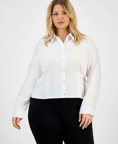 Bar Iii Trendy Plus Size Collared Button-front Shirt, Macy's Exclusive In White