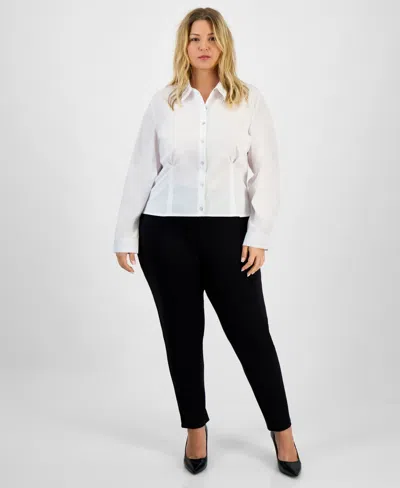 Bar Iii Trendy Plus Size Collared Button-front Shirt, Macy's Exclusive In White