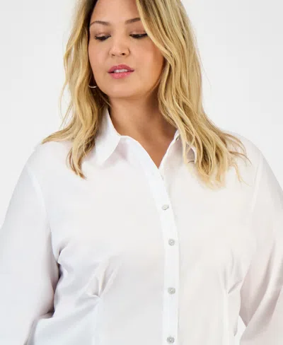 Bar Iii Trendy Plus Size Collared Button-front Shirt, Macy's Exclusive In White