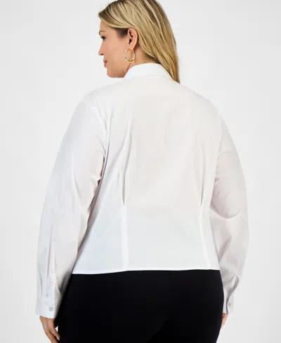 Bar Iii Trendy Plus Size Collared Button-front Shirt, Macy's Exclusive In White