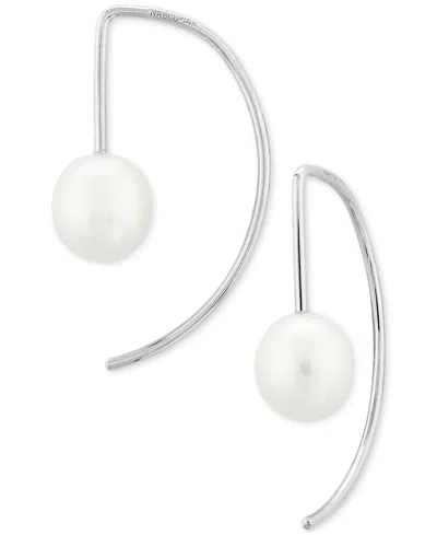 Macy's Cultured Freshwater Pearl (6mm) Threader Semi-circle Drop Earrings In 14k Gold In Metallic