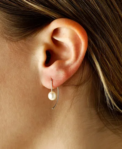 Macy's Cultured Freshwater Pearl (6mm) Threader Semi-circle Drop Earrings In 14k Gold In Metallic