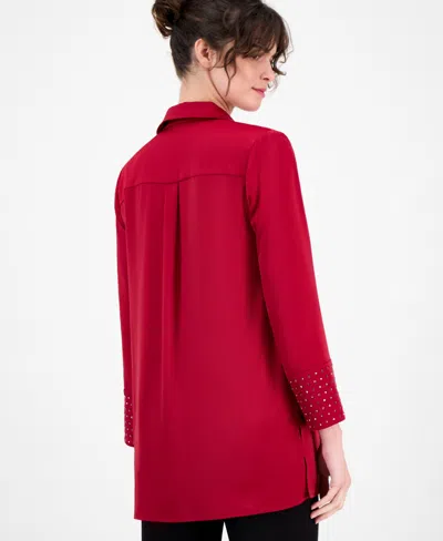 Anne Klein Women's Satin-collar Studded-cuff Top In Red