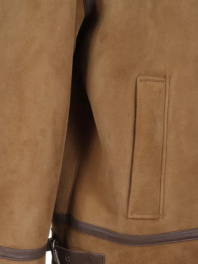 Dondup Shearling Collar Coat With Buckle And Pockets In Brown