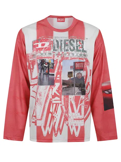 Diesel Striped Long-sleeve T-shirt With Photo Patches In Multi