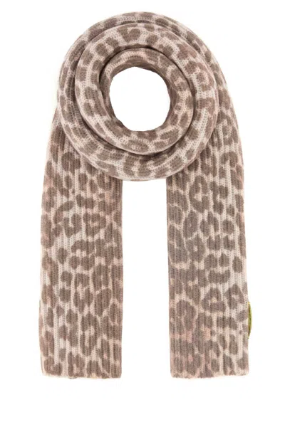 Ganni Animal Print Scarf Soft Texture In Multi