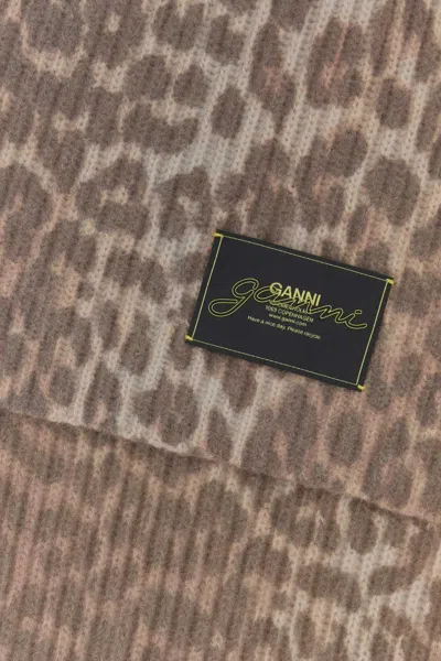 Ganni Animal Print Scarf Soft Texture In Multi