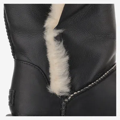 Ugg Fur-trimmed Black Leather Platform Boots With Block Heel In Black