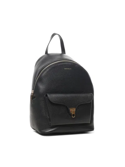 Coccinelle Minimalist Zip-closure Backpack With External Pocket In Black
