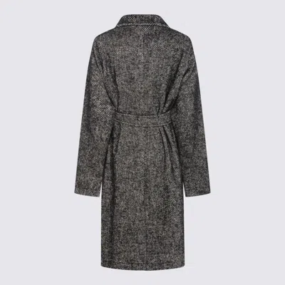 Tagliatore Herringbone Pattern Mid-length Coat Belted In Black