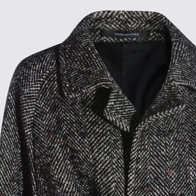 Tagliatore Herringbone Pattern Mid-length Coat Belted In Black