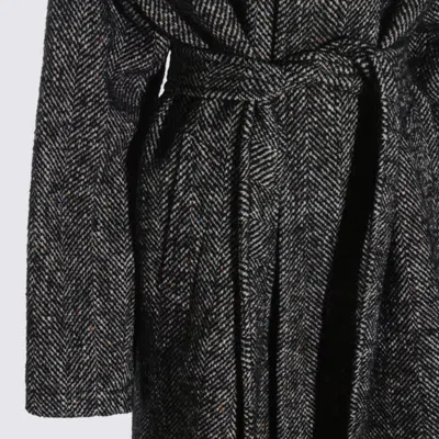 Tagliatore Herringbone Pattern Mid-length Coat Belted In Black