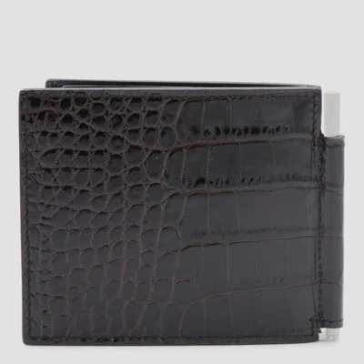 Tom Ford Crocodile Embossed Bi-fold Wallet Clip In Black