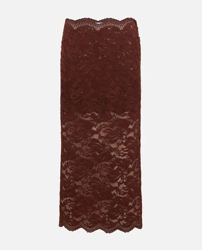 Rabanne Floral Stretch-guipure Lace Midi Skirt In Brown