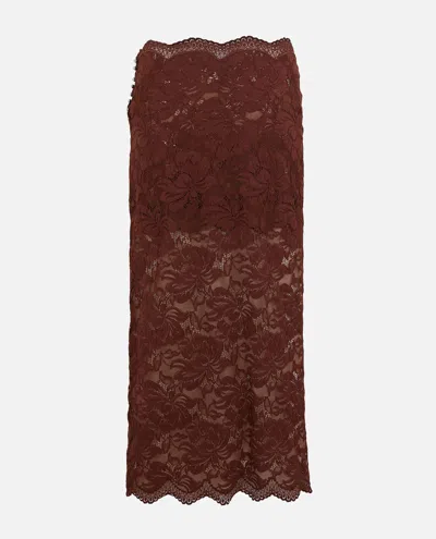 Rabanne Floral Stretch-guipure Lace Midi Skirt In Brown