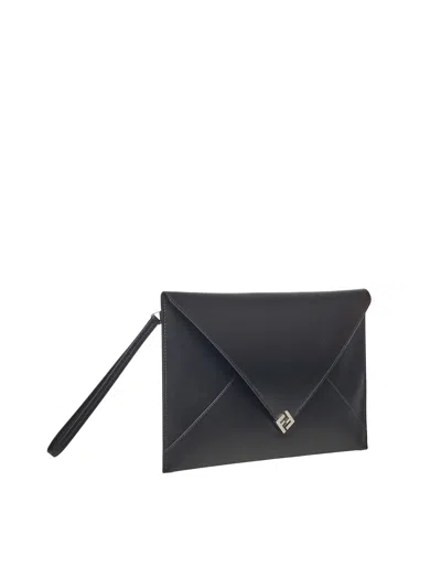 Fendi Large Flat Pouch With Envelope Design And Wrist Strap In Black