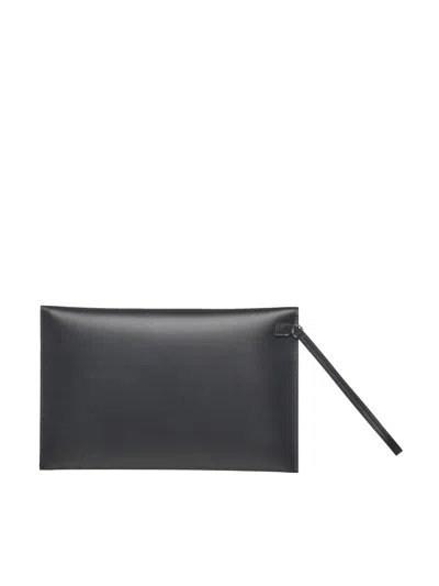 Fendi Large Flat Pouch With Envelope Design And Wrist Strap In Black
