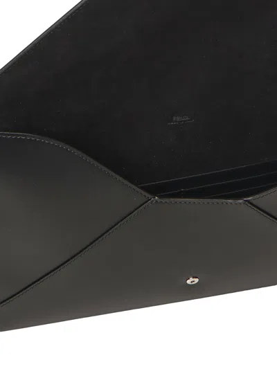 Fendi Large Flat Pouch With Envelope Design And Wrist Strap In Black