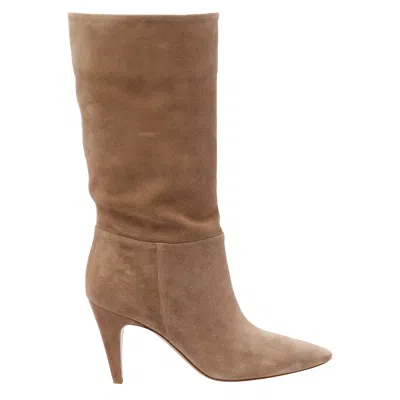 Gianvito Rossi Pointed Toe Suede Finish Ankle Boots In Brown